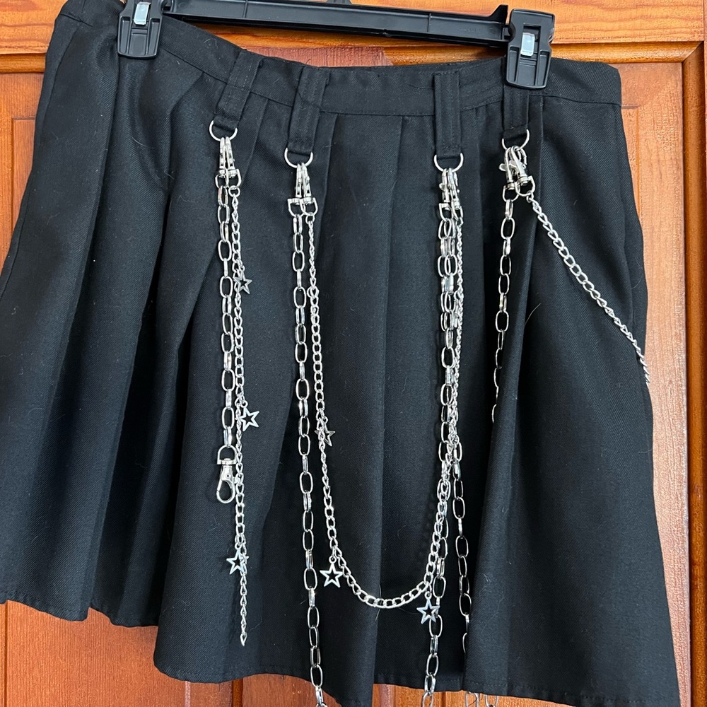 Edgy Black Skater Skirt with Chain Details